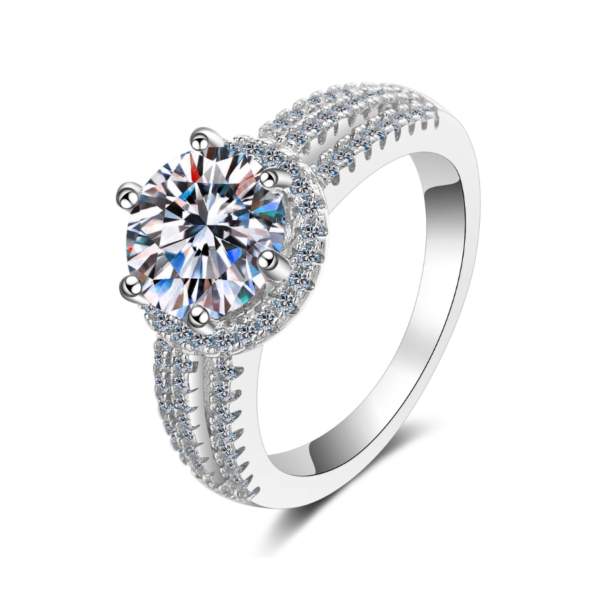 'Amara' Six Claw 2-Carat Moissanite Ring Silver 925