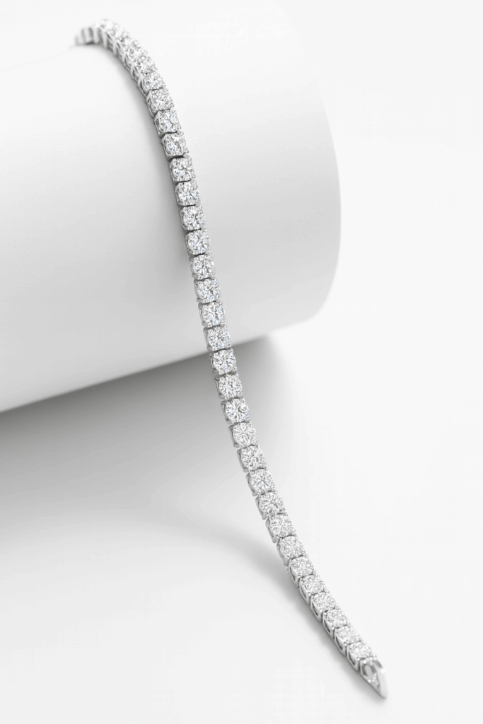 Electi 17.6-Carat Moissanite White Gold 18K Plated Tennis Bracelet shown on hand