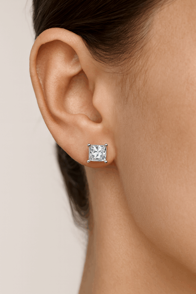 Stella 2-Carat Moissanite Earring shown on hand