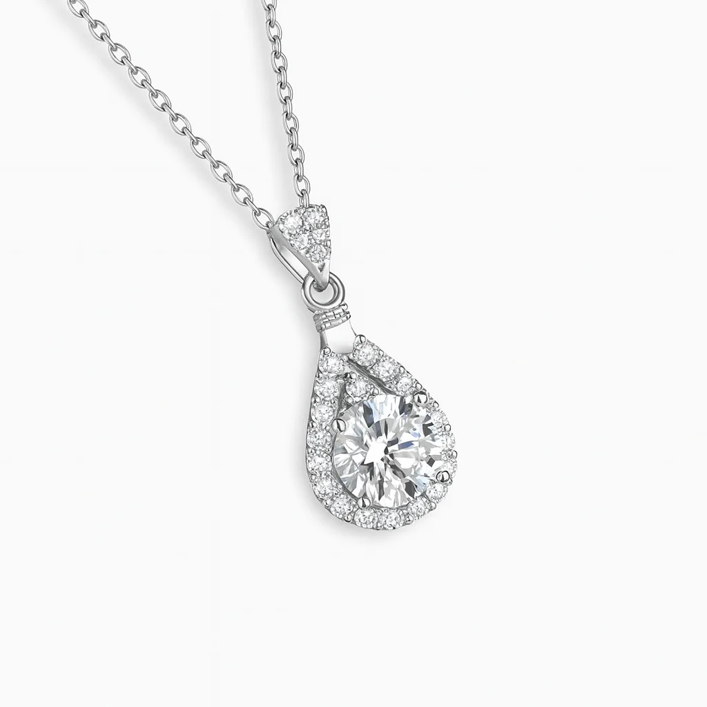 Stilla Round Moissanite Teardrop Halo Necklace alternate view