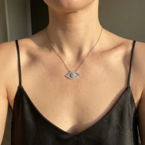 Oculus Round Moissanite Evil Eye Necklace alternate view