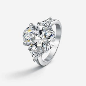 Altus 9-Carat Oval Moissanite Ring in 18k White Gold Plated Silver | Three-Stone Design alternate view
