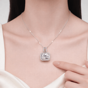Claurus 2-Carat Moissanite Necklace | Adjustable Length Radiant-Cut Halo alternate view