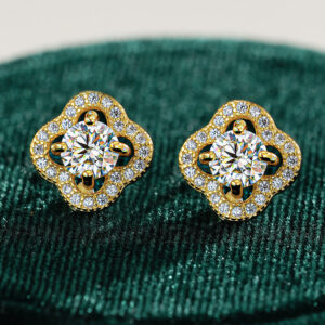 Cosmo Round Moissanite Earrings in 18k Gold Plated | 2 Carat Halo Studs alternate view