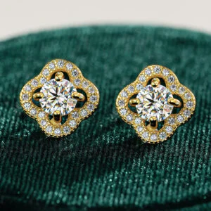 Cosmo Round Moissanite Clover Halo Stud Earrings alternate view