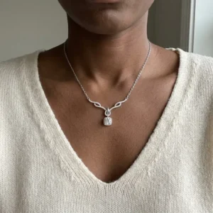 Vinea Round Moissanite Leaf Halo Necklace alternate view