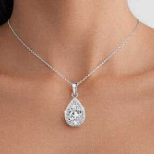 Perov 1-Carat Moissanite Pendant | Adjustable Length Pear-Cut Halo Necklace alternate view