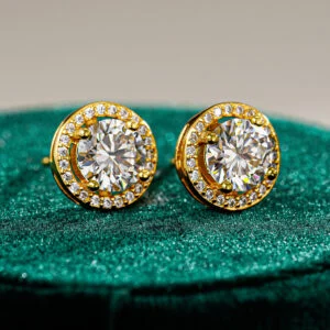 Poni Round Moissanite Halo Stud Earrings alternate view