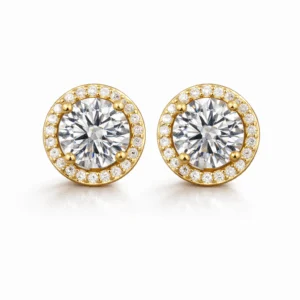ponin Poni Round Moissanite Earrings in 18K Gold Plated