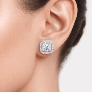 Pulvinar Round Moissanite Halo Stud Earrings alternate view