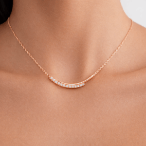 Rosea Moissanite Curved Bar Necklace | Adjustable Length Champagne Gold Necklace alternate view