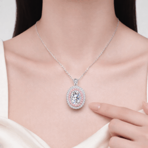 Tulip 1-Carat Moissanite Necklace in Platinum 950 | Adjustable Oval Double Halo alternate view