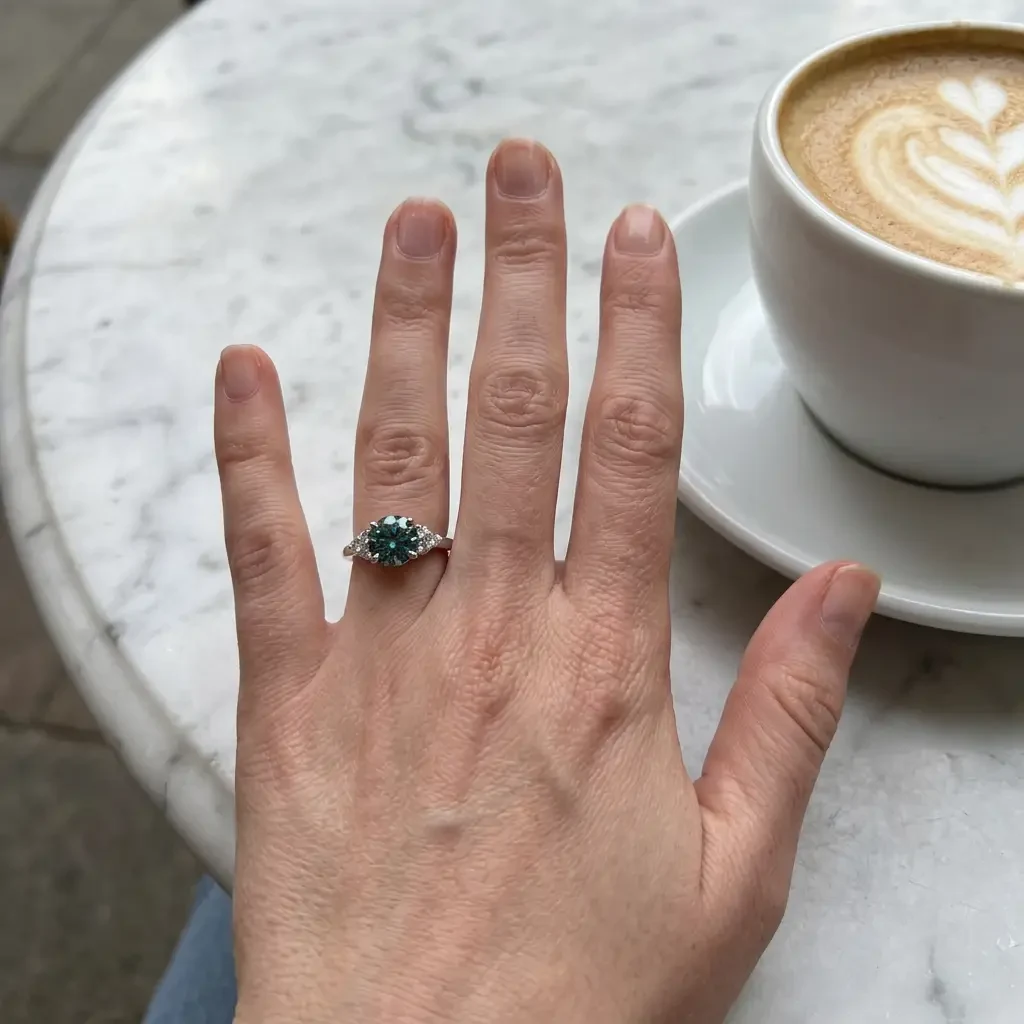Azelle blue seven-stone ring worn