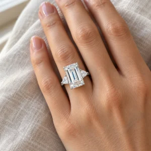 Imperia Emerald-Cut Moissanite Three-Stone Ring alternate view