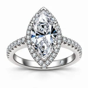 larensy-lyselle-marquise-moissanite-halo-ring-main Lyselle Marquise Moissanite Halo Ring — front and setting detail
