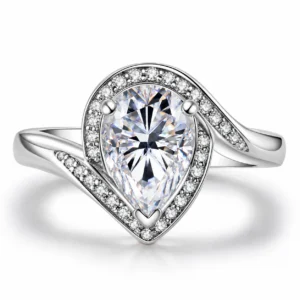 larensy-mirielle-pear-moissanite-bypass-halo-ring-main Mirielle Pear Moissanite Bypass Halo Ring — front and setting detail