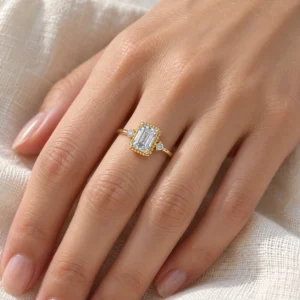 Orelle Emerald-Cut Moissanite Three-Stone Ring alternate view